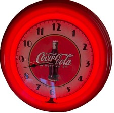 Coca-cola Retro Red Neon Analog Clock Very Clean