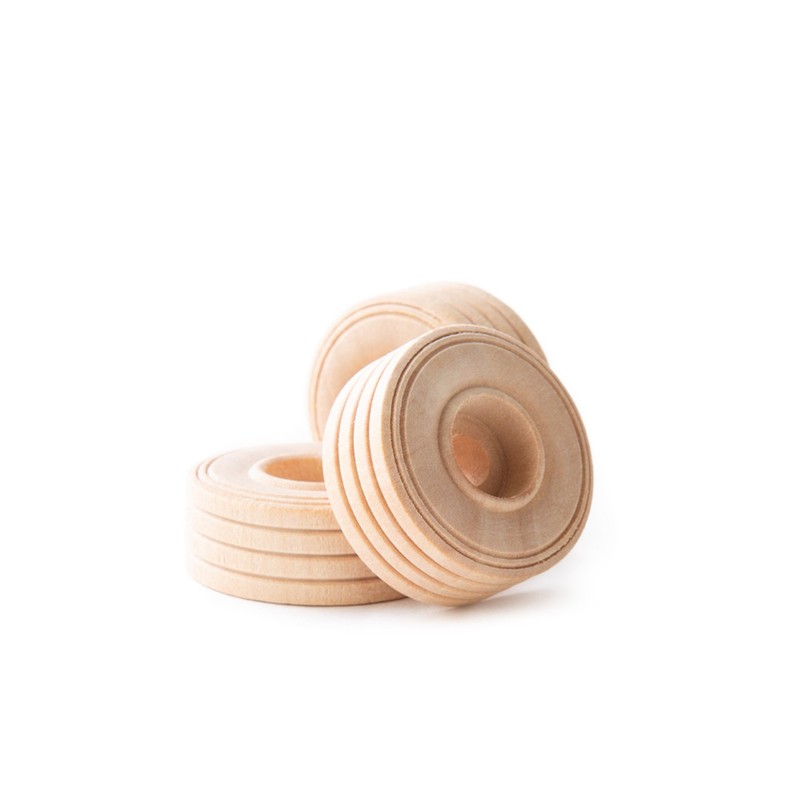 NEW~ Lot of 100 ~Treaded Wooden Toy Wheels 1-1/2" Dia x  1/2",  1/4" Center Hole