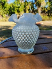 Vintage Fenton French Opalescent Hobnail Glass Double Crimped Vase 6"
