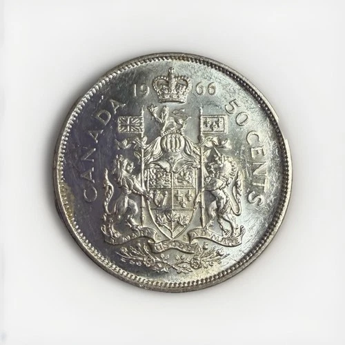 1966 Canadian 50 Cents .800 Silver Half Dollar Queen Elizabeth II - BU