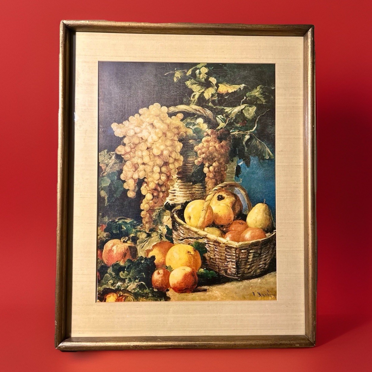 Arte bodegón frutas/uvas enmarcado Ramón Martí Alsina Museo Español comedor decoración