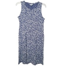 J Jill Sleeveless A-Line Dress Women Sz S Blue Daisy Floral Cotton Casual Summer