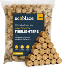 200 Wood Wool Ecoblaze Natural Firelighters - 3.4Kg of High Density Long Burning 0.05 per lighter
