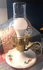 Vintage Hand-painted Milk Glass w/ Brass Accents Electric Hurricane Lamp