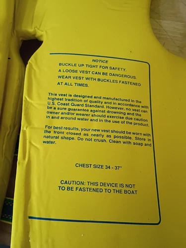TRC Recreation Super Soft Vinyl Coated Foam Yellow Life Jacket Size Adult Small image 5