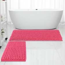Luxury Chenille Hot Pink Bathroom Rugs Bath Mats Sets, Extra Soft and Absorbe...