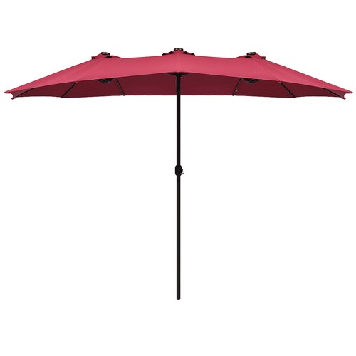 15Ft Patio Solar Umbrella Double-Sided LED Lights Market Umbrella Crank Burgundy - Picture 6 of 7