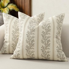 Vintage Throw Pillow Covers 18x18 Set of 2, Striped Floral Pillow Cover Botan...