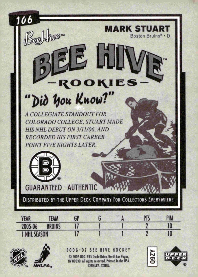 Mark Stuart - Signed 2006-07 Upper Deck Bee Hive Rookies #106 - Image 2 of 2
