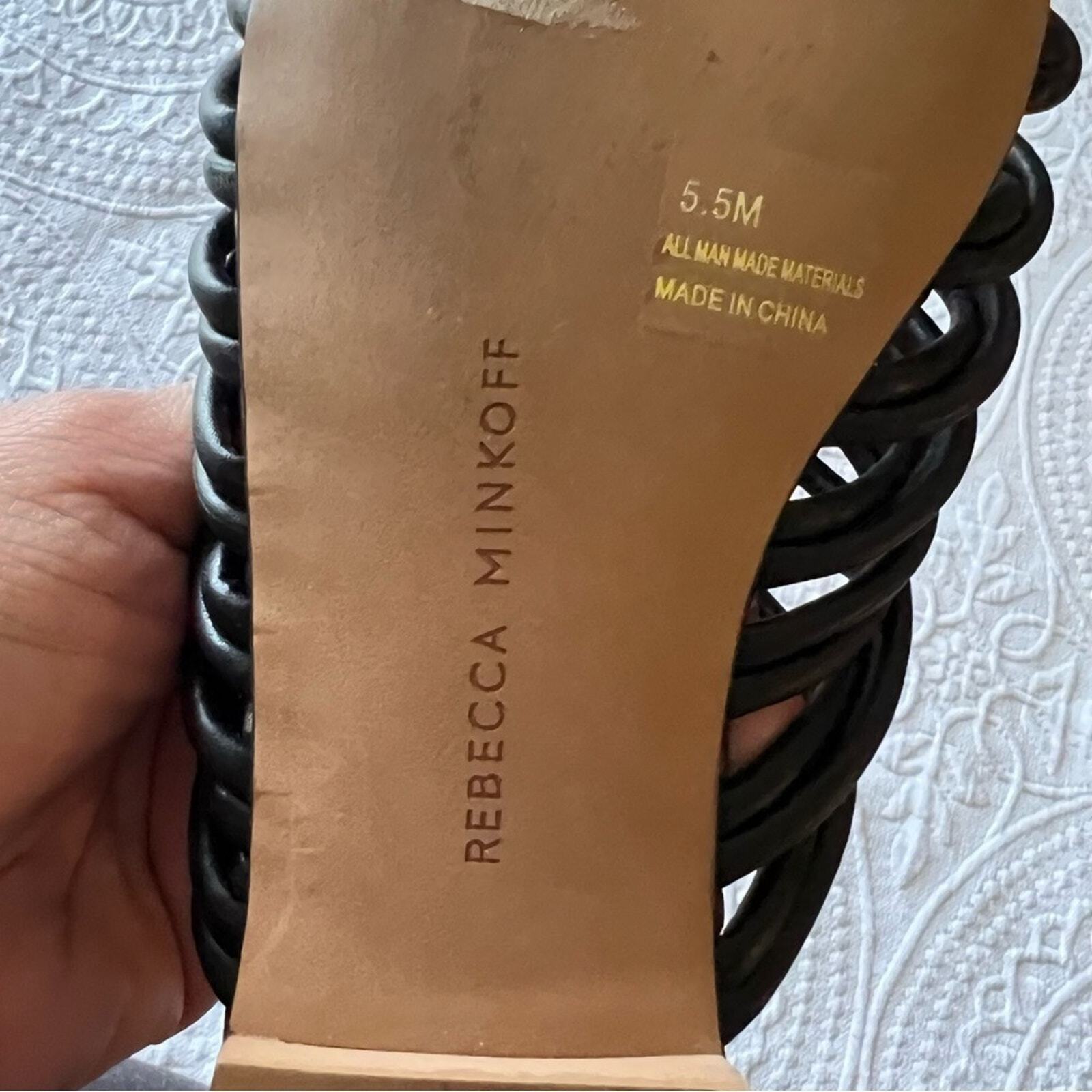 APL REBECCA MINKOFF MAELYNN SANDALI IN PELLE NERA CON CINTURINO FLAT SLIDE misura 5 5