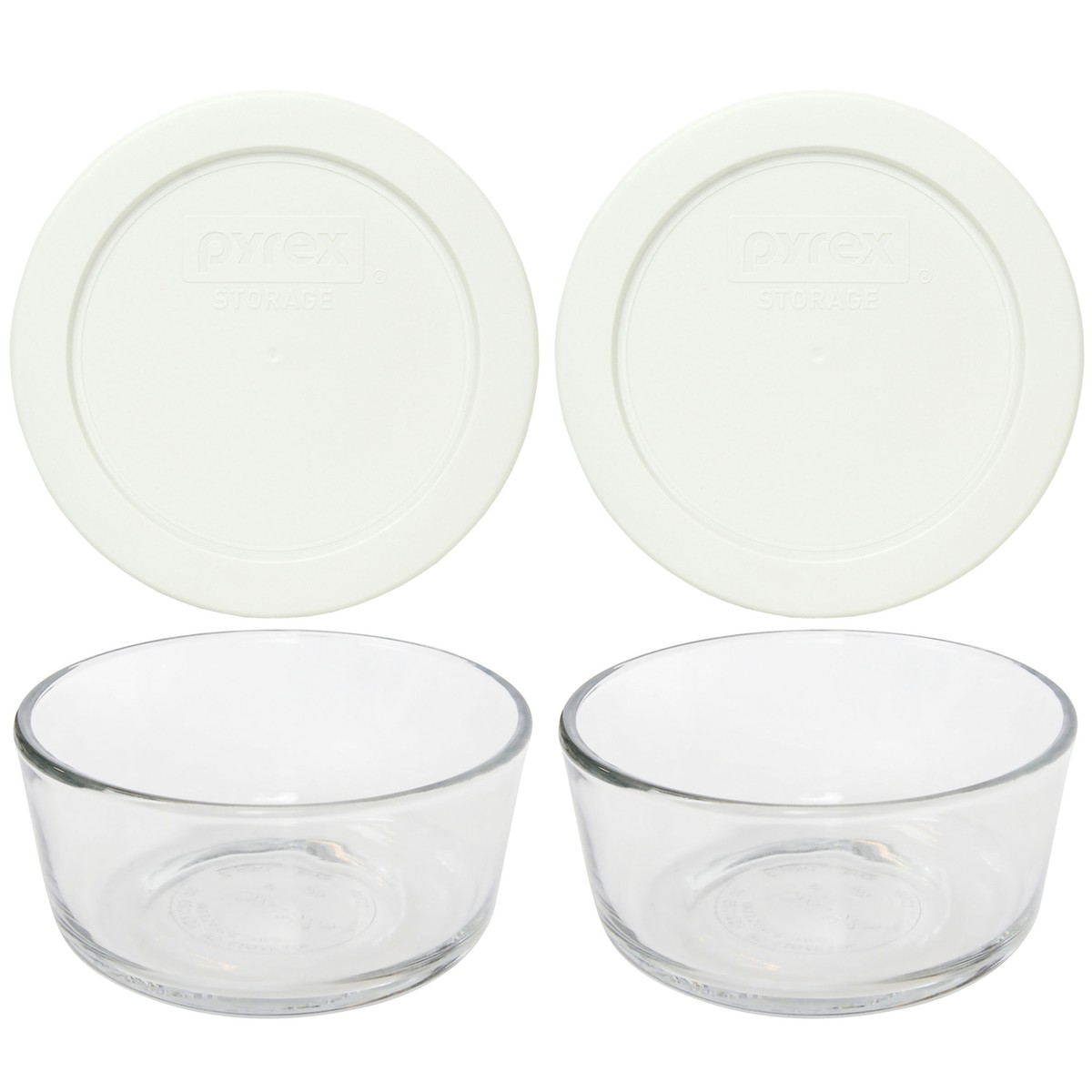 Pyrex 7200 2-Cup Glass Storage Bowl w/ 7200-PC 2-Cup White Plastic Lid  (2-Pack)