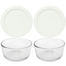 Pyrex 7200 2-Cup Glass Storage Bowl w/ 7200-PC 2-Cup White Plastic Lid (2-Pack)