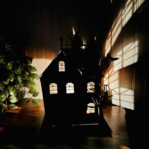 RARE Haunted House 14.5”Tall Halloween Tea Light Witch Cat Bat Spooky Fence Tree - Picture 5 of 20