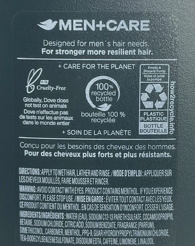 Champú y acondicionador Jumbo Dove Men+Care 2 en 1 Fresh&Clean (31 fl oz) X2 - Imagen 3 de 3