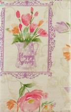 Flowers, Butterflies Floral Portraits Vinyl Flannel Back Tablecloth 52" Square