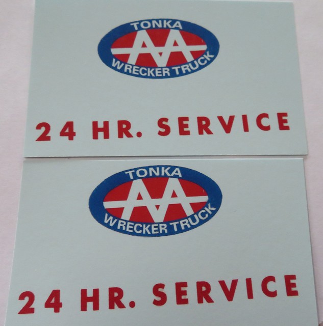 Replacement water slide decal set for Tonka tow truck AA 24 Hr. Sevice Replacement water slide decal set for Tonka tow truck AA 24 Hr. Sevice
