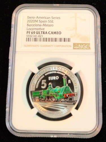 2020 SPAIN SILVER 5 EURO S5E BARCELONA MATARO LOCOMOTIVE NGC PF 69 ULTRA CAMEO - Picture 4 of 4