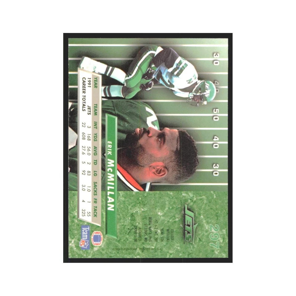 Erik McMillan 1992 Fleer Ultra #297 Football Cards Football Card NM - Image 2 of 3