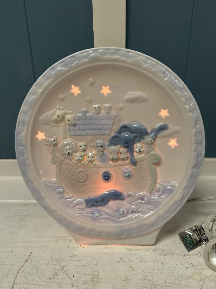 "De colección Arca de Noé Redonda Bebé Niño Azul y Blanco Iluminar Luz Nocturna 7"" Decoración de Habitación" Foto 2 de 4