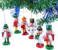 6 Nussknacker Holz Figuren AnhäNger Weihnachten Bunt Nostalgie Christbaumschmuck