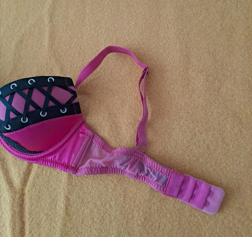 Playboy Bunny Balconette Bra Womens 10A Pink Black Underwired Adjustable Strap - Picture 4 of 8
