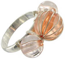 Fun Artsy Wire Wrapped Peach Color Beaded Cocktail Ring Sz 7