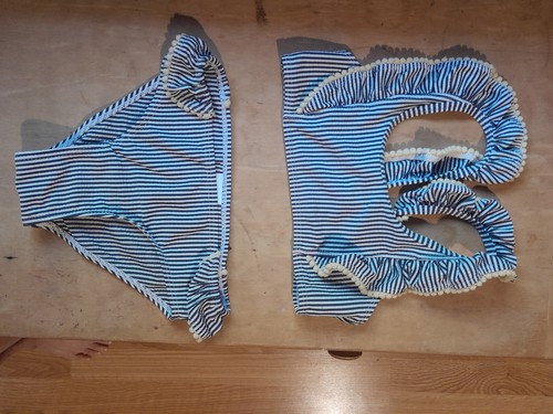 classic nautical seersucker blue and white striped swimsuit two piece size 6 - Picture 2 of 7