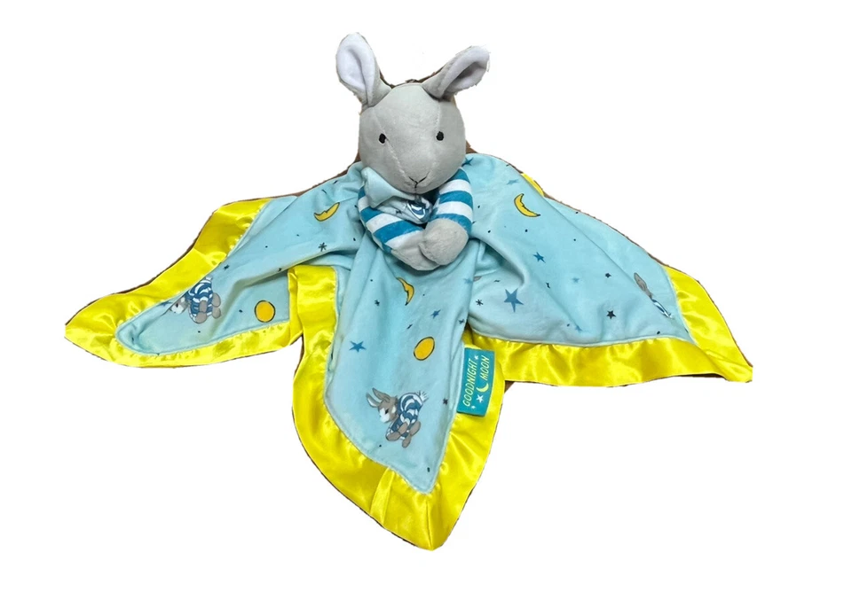 Manta de seguridad para bebé Goodnight Moon Bunny 16x16 azul amarillo Lovie Foto 3 de 4