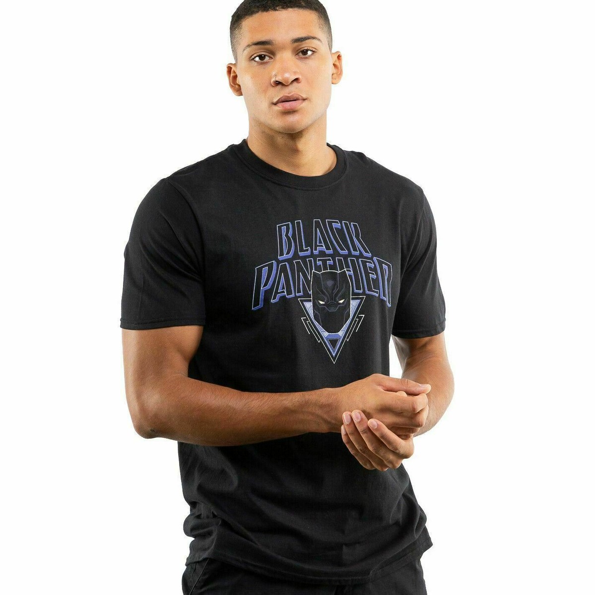 Official Marvel Mens Black Panther Logo Shield T-shirt Black S XXL