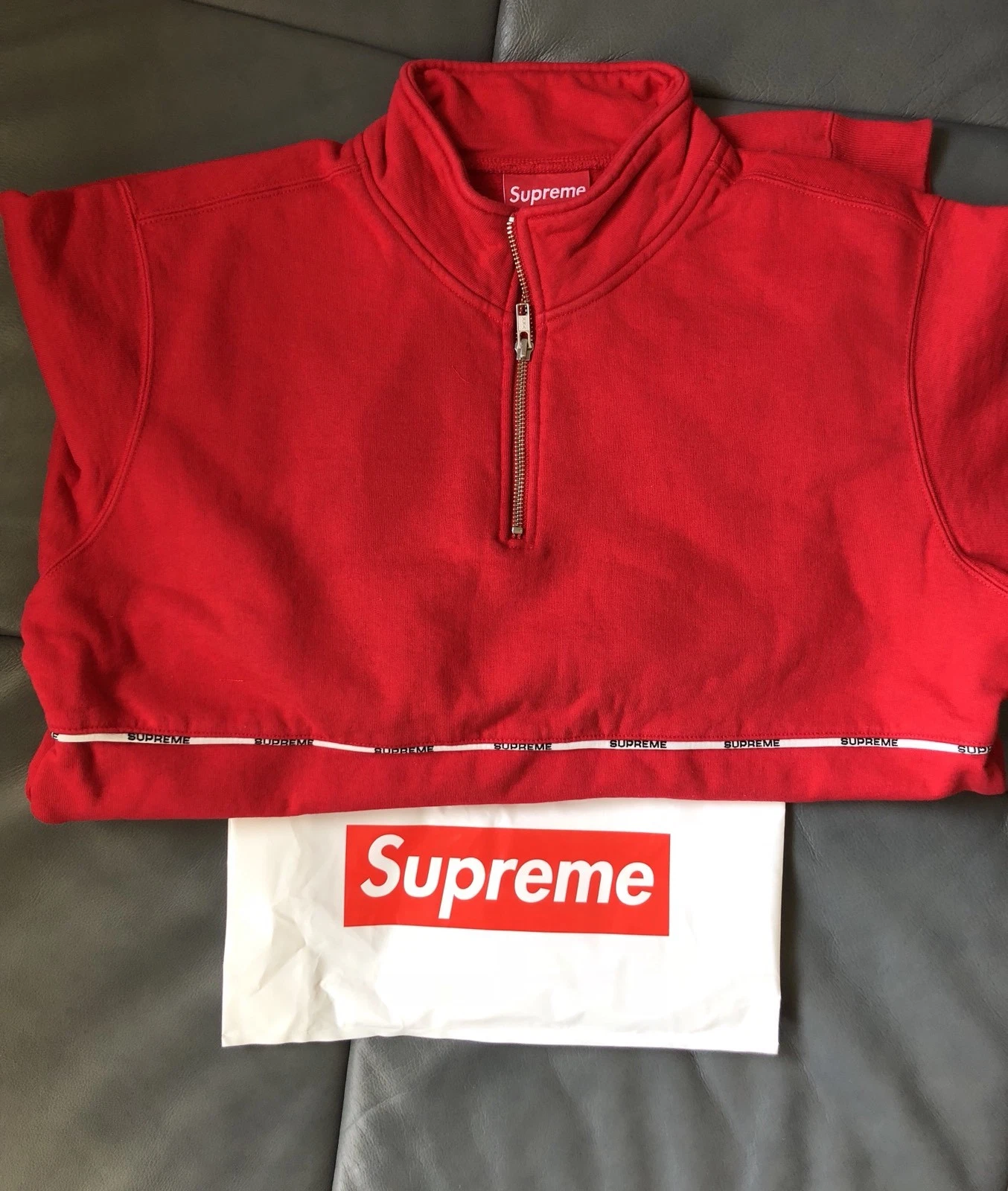 Sweat shirt SUPREME Logo Piping demi zippé ROUGE MOYEN (EN MAIN EXPÉDIÉ MAINTENANT) SS18 WK12