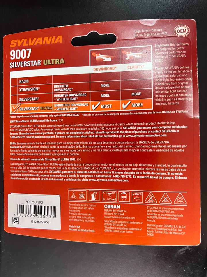 SYLVANIA 9007 SilverStar Ultra High Performance Halogen Headlight 2 Bulbs 4176 - Image 2 of 2