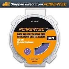 POWERTEC 5-Inch Hook and Loop Sanding Disc, 120 Grit Zirconia Sandpaper, 50 PK