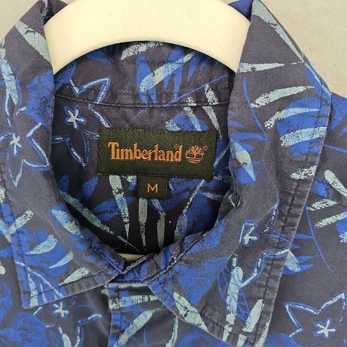 Timberland Shirt Mens Size M Blue Allover Print Hawaiian Tropical Hipster Cotton - Picture 4 of 8