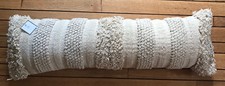Saro Lifestyle Fringe Stripe Throw Pillow With Down Filling 12" x 40" Natural