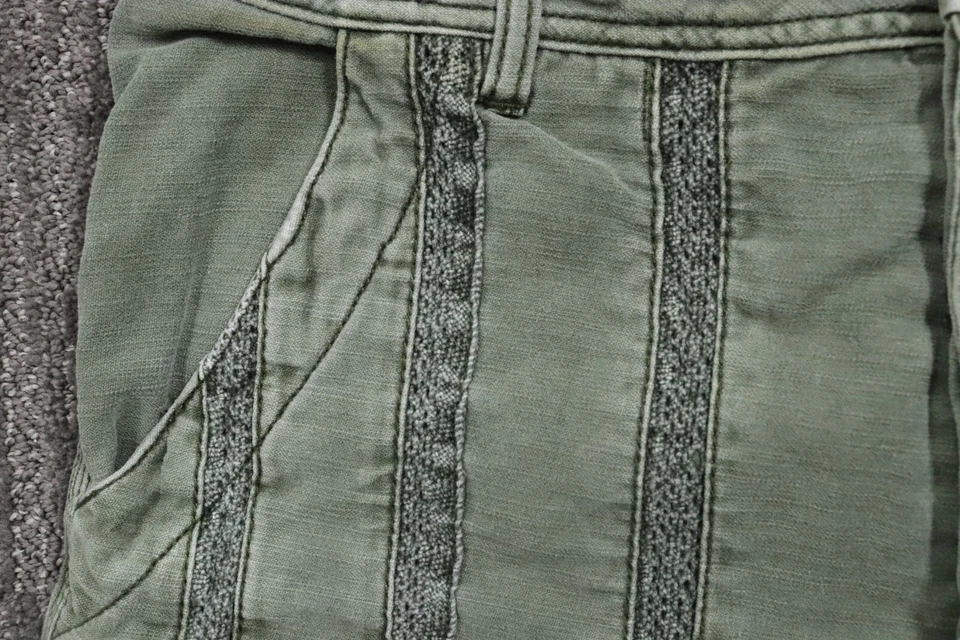 Pantalones Cortos Free People Cintura Alta Botón Mosca Mujer 10 Verde Encaje Acento Borde Crudo Foto 4 de 4
