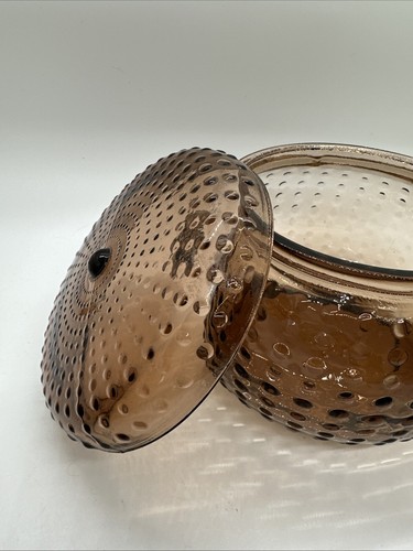 Glas Schuhnagel Pulver Schmuck Deckeldose. Rauchbraun ca. 5,5" rund - Bild 5 von 9