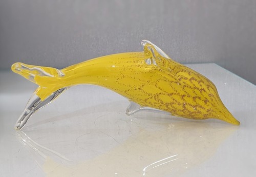 Vintage Style Art Glass Dolphin – Yellow Blown Glass Sea Animal Figurine - Picture 5 of 7
