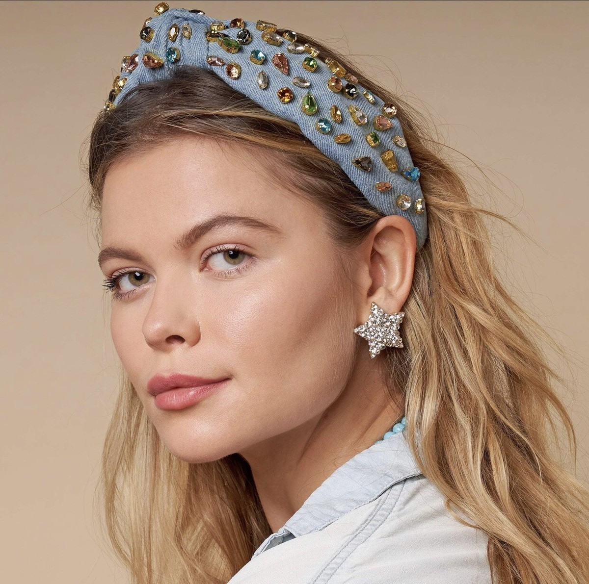 Lele Sadoughi OOAK denim crystal ear warmers LSBA014JT-JET001_5800x.jpg?v=  main image 3