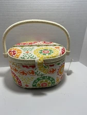 Sewing basket box oval floral W/Handle & Footed 9x7