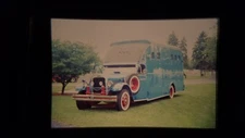 9314 35MM SLIDE Photo VINTAGE DOUBLE DECKER BUS BLUE AND RED WHEEL WELLS