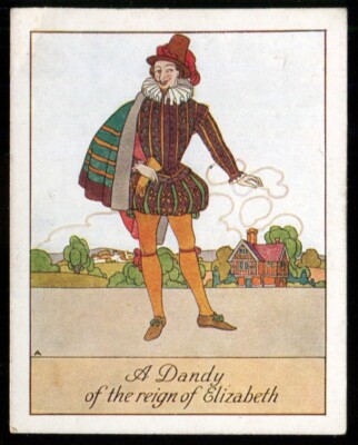 Tabakkarte, Carreras, Britische Kostüme, groß, 1927, Dandy Elizabeth Reign, #14