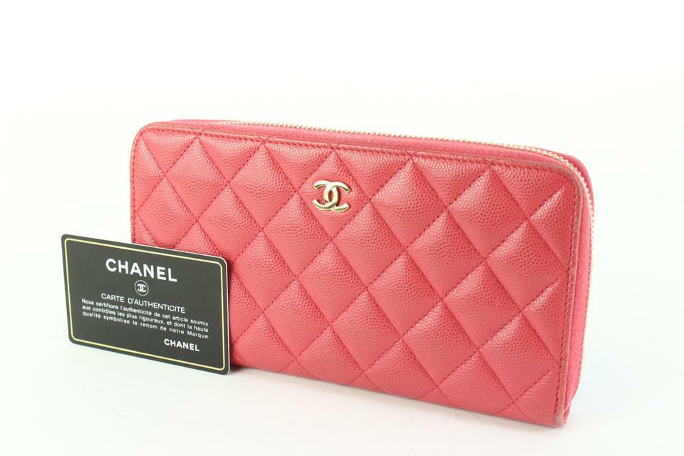Chanel Hot Pink Quilted Caviar L-Gusset Zip Around Long