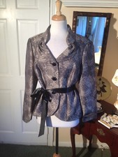 VICTOR COSTA GRAY PAISLEY SATIN SPECIAL OCCASION JACKET-SIZE12-SATIN TIE-CLASSY