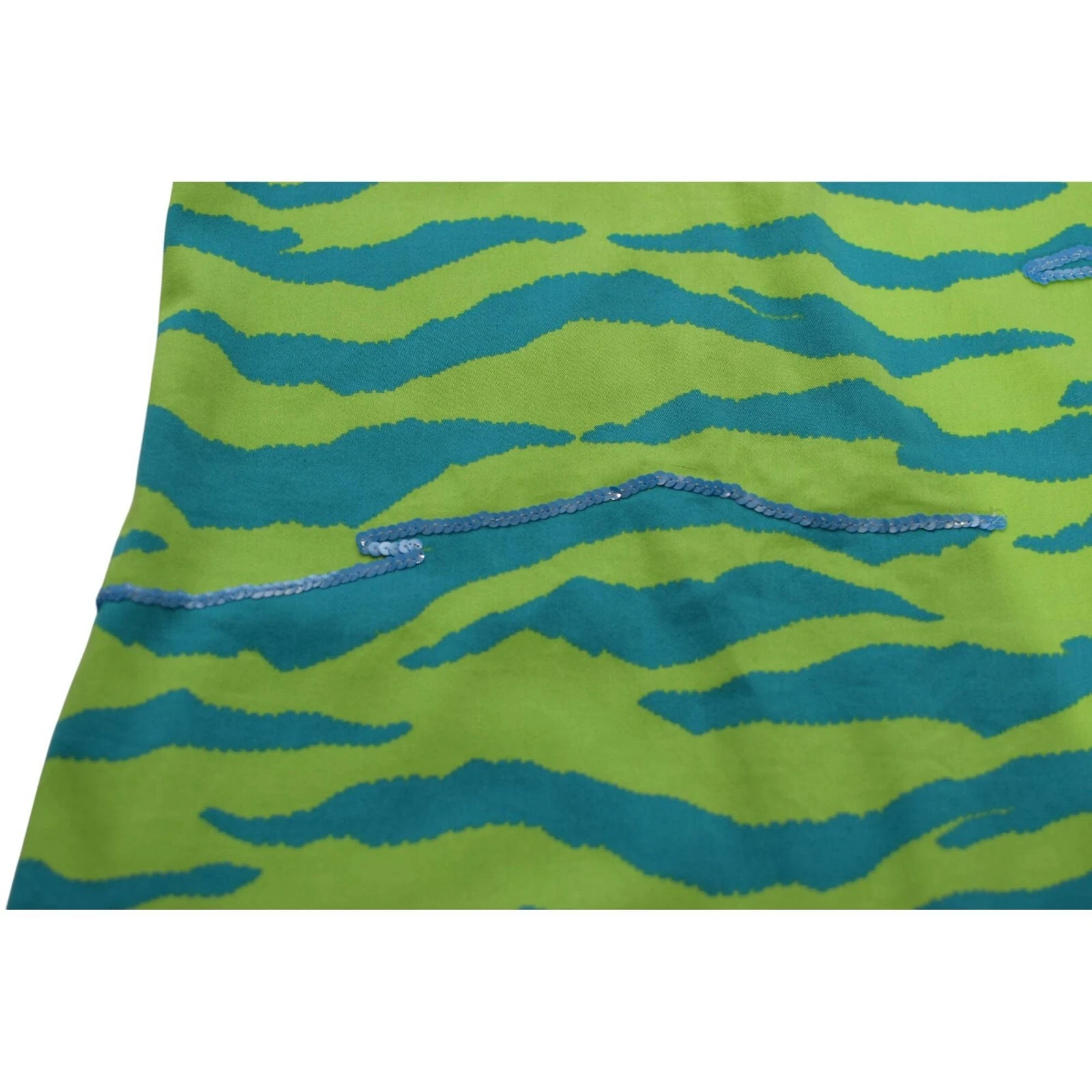 Versus Gianni Versace mini abito senza maniche blu verde stampa zebrata paillettes 42