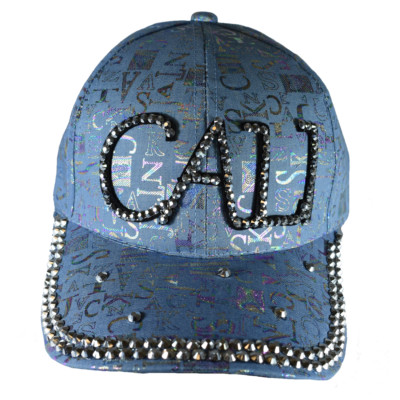 Women\'s Hat Baseball Cap Blue Denim with Tons of BLING !!‎ Women Rhinestone Baseball Cap Bejeweled Bling Cap Distressed  main image 3