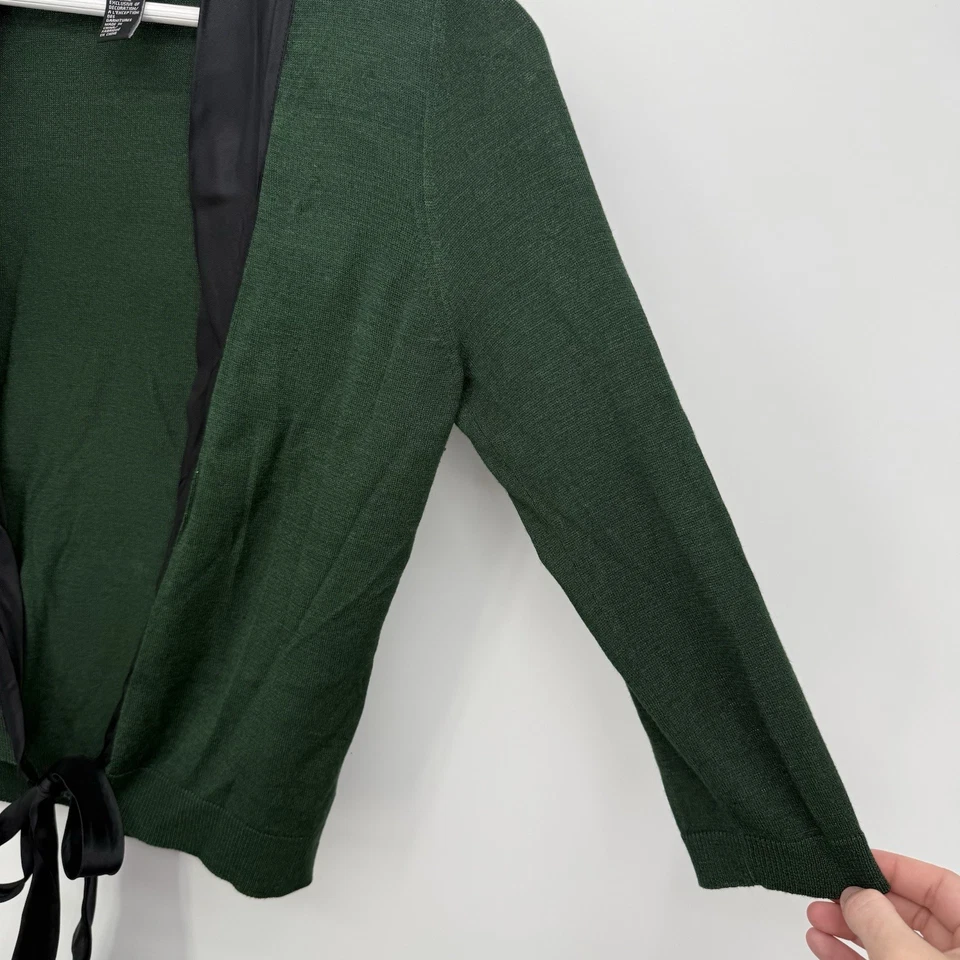 Cárdigan DKNY Etiqueta Negra Verde Ligero Borde de Seda Corbata Manga 3/4 Diseñador S Foto 4 de 4