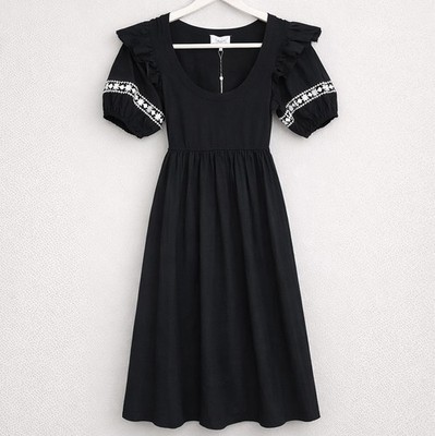 Cleobella Selma Size Small Cotton Poplin Midi Dress Ruffle Boho Pockets NWT