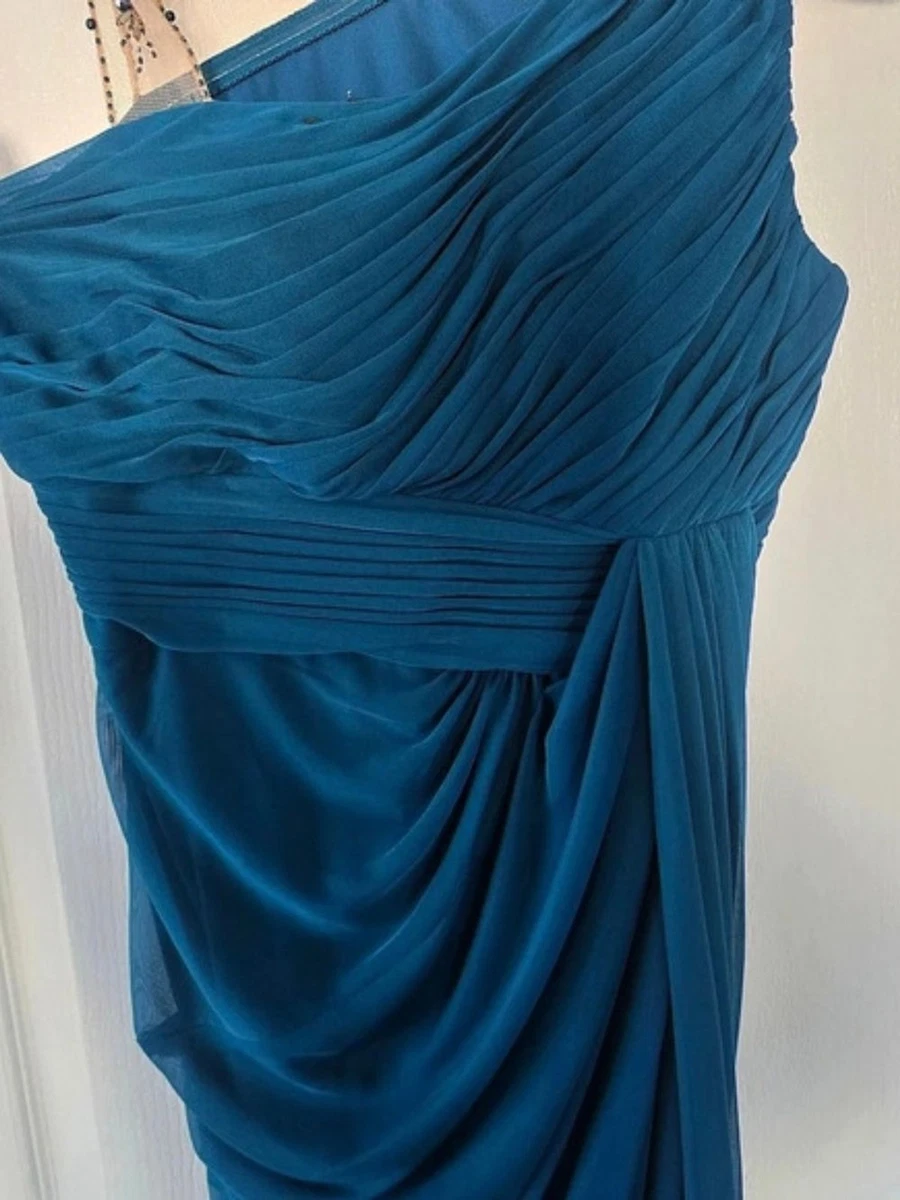 Maxi Vestido Adrianna Papell Un Hombro Acanalado Azul Talla 8