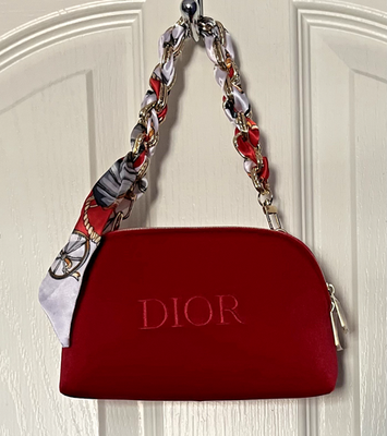 DIOR Red Handbag scarf chain crossbody Evening Bag Clutch cosmetic