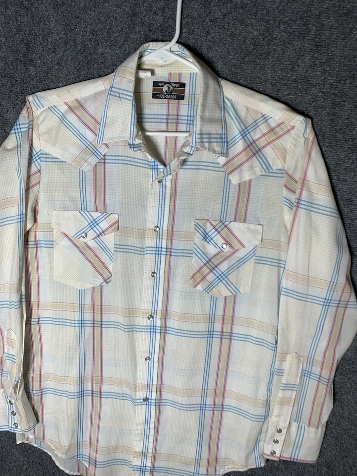 Camisa Western Karman Gama Abierta Talla Grande 16 Blanca Vaquera De Colección A Presión Perla Foto 2 de 4